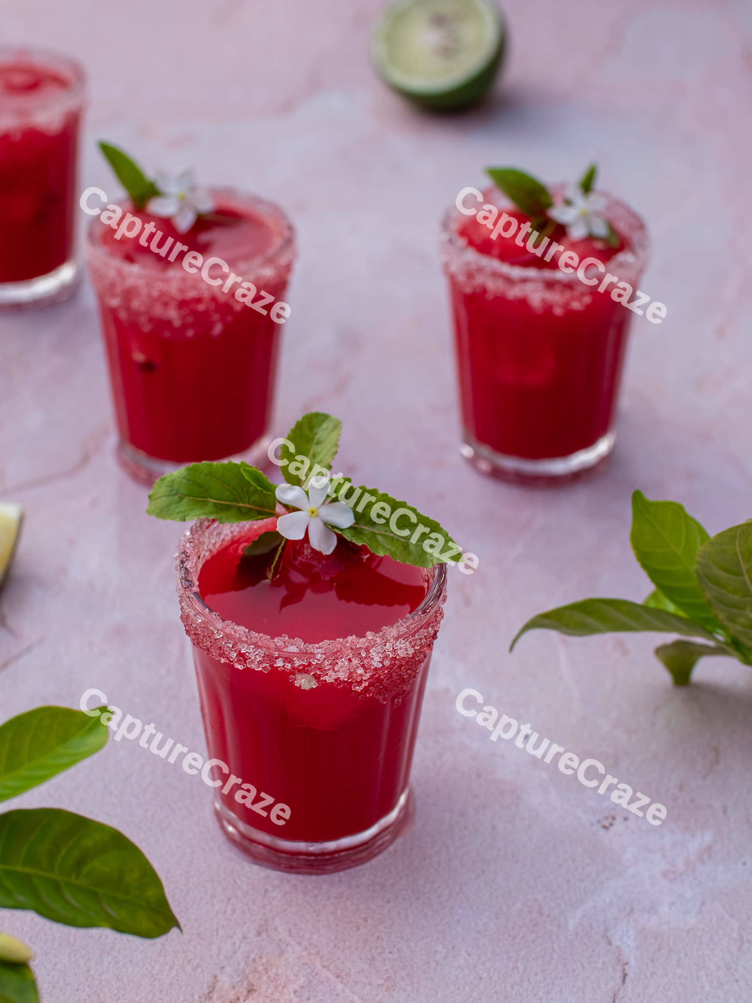 Red cocktail with mint